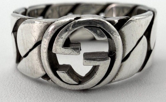 GUCCI Interlocking G Gourmette Chain Ring Silver 925 US 10 / EU 62 Auth Used