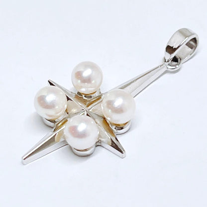 Mikimoto Genuine Baby Pearl Cross Star Faith Pendant Top 925 Silver 3.8-4.0mm