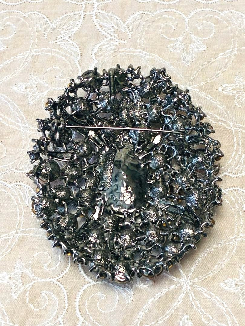 Christian Lacroix Multicolor Crystal Brooch Pin Pink Teal Gold Rhinestone Paris