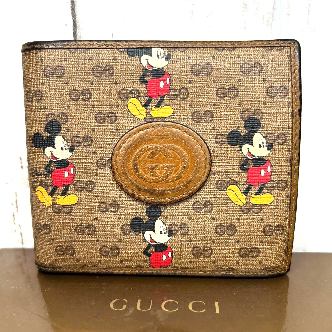 GUCCI x Disney Mickey Mouse GG Supreme Bifold Wallet Brown Leather 602549 Used