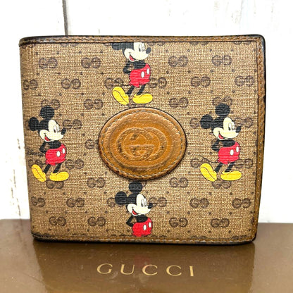 GUCCI x Disney Mickey Mouse GG Supreme Bifold Wallet Brown Leather 602549 Used