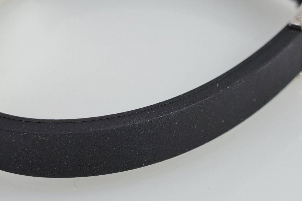 GUCCI Plate Rubber Bracelet Bangle Silver 925 Black 7.5in Authentic Unisex