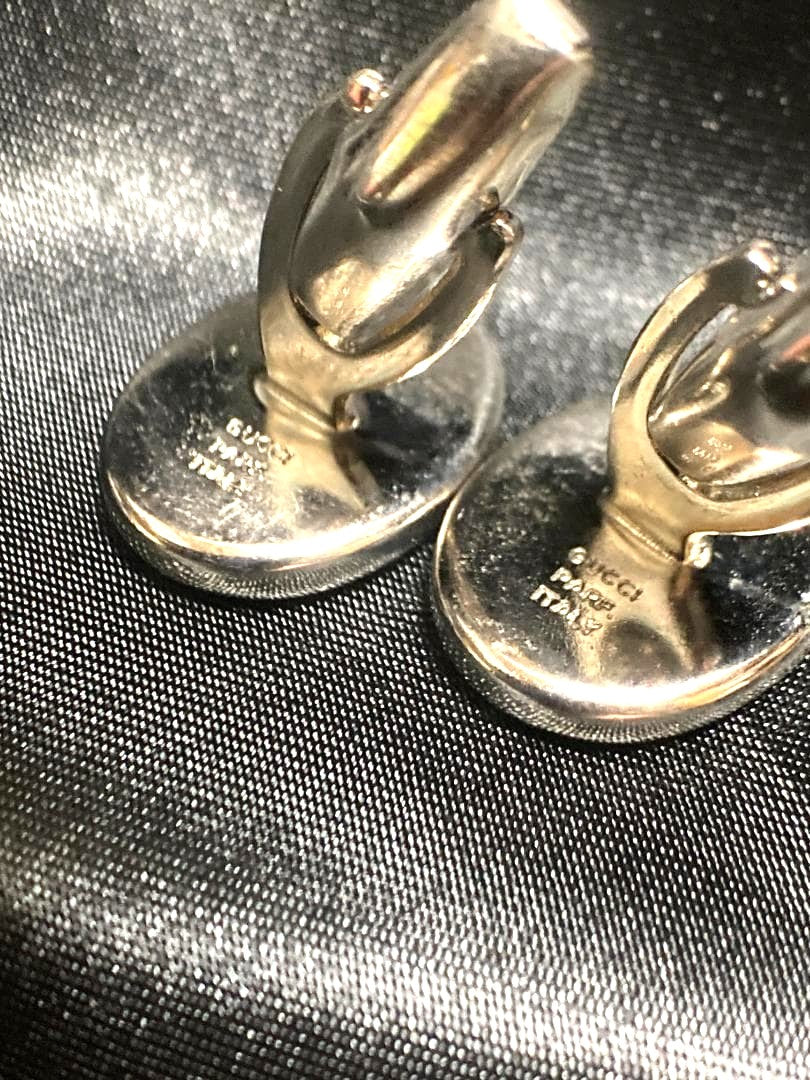 GUCCI Vintage Interlocking GG Sherry Line Cufflinks Tie Clip Set Silver Gold