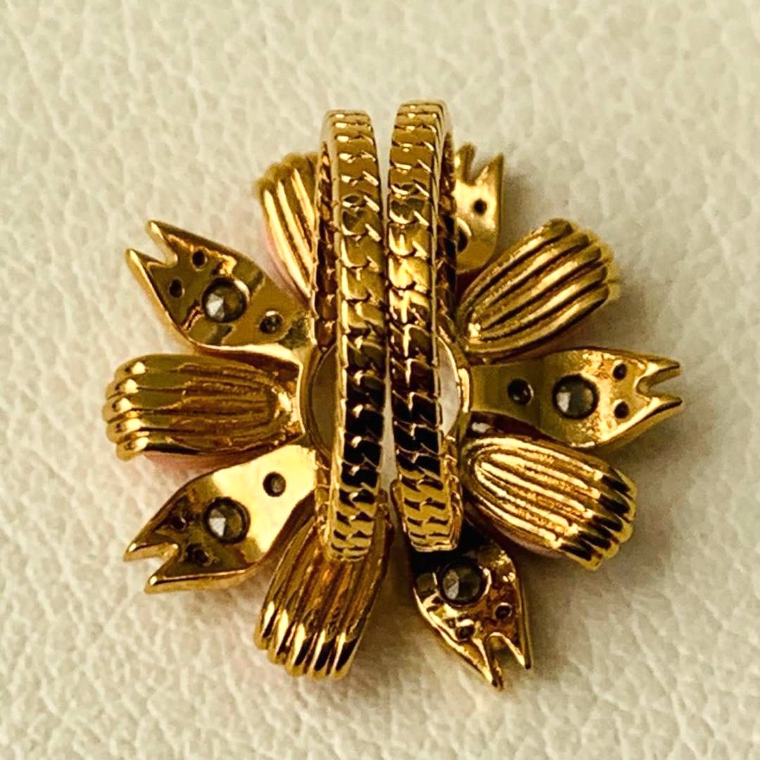GUCCI Flower Ring Set 3-Band Coral Pink Crystal Gold Tone SizeS US6.5 EUR52 Auth