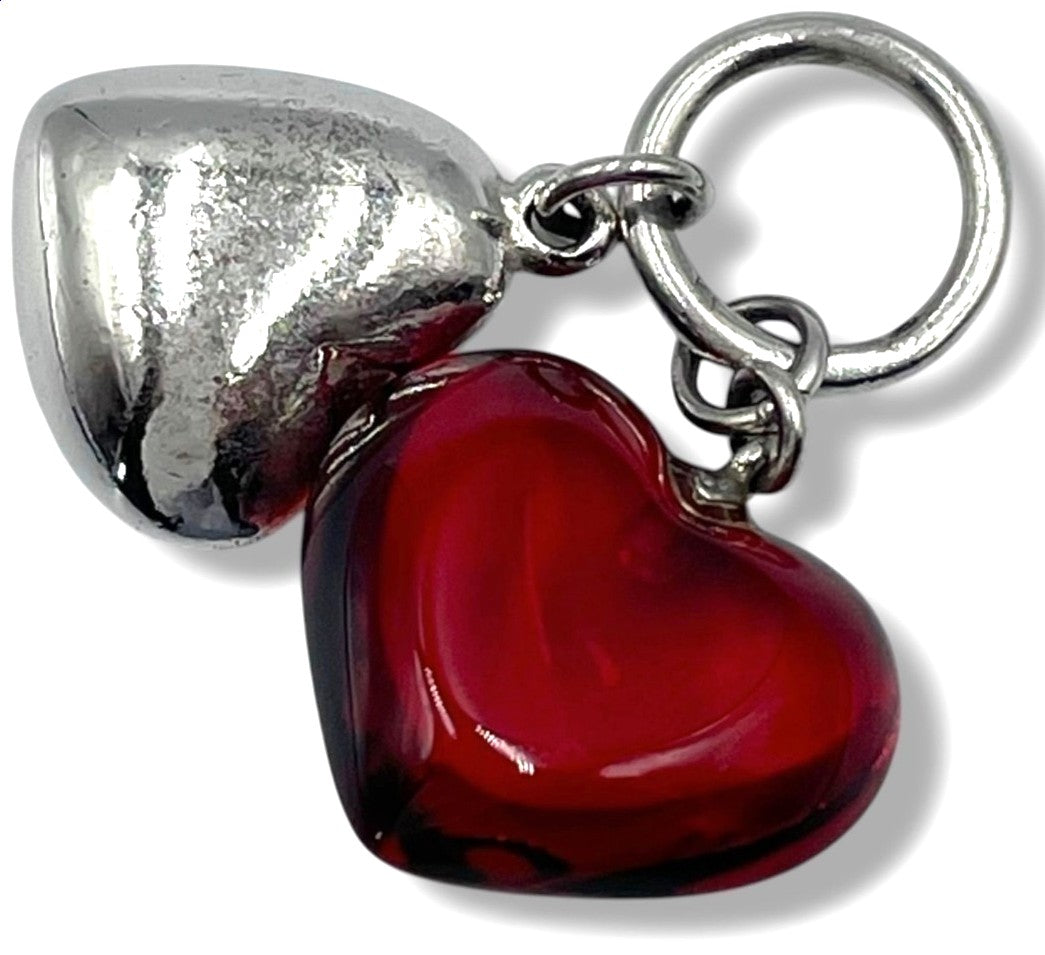 BACCARAT Double Heart Pendant Top Silver 925 Red Crystal Charm Vintage Jewelry
