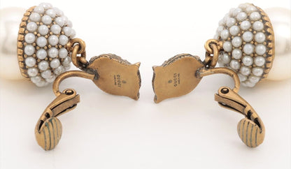 Gucci Tiger Head Earrings GP Fake Pearl Gold Italy Clip-On Authentic Japan Used