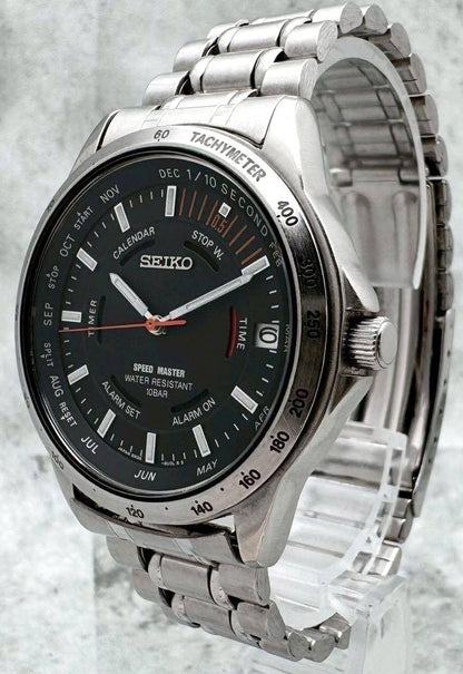 SEIKO Speed Master 6M26-6000 Black Dial Quartz Watch Steel 37.9mm Japan Used