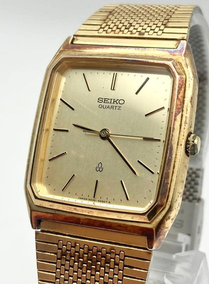 SEIKO Quartz Mens Square Gold Tone Dress Watch Vintage Analog Japan Used