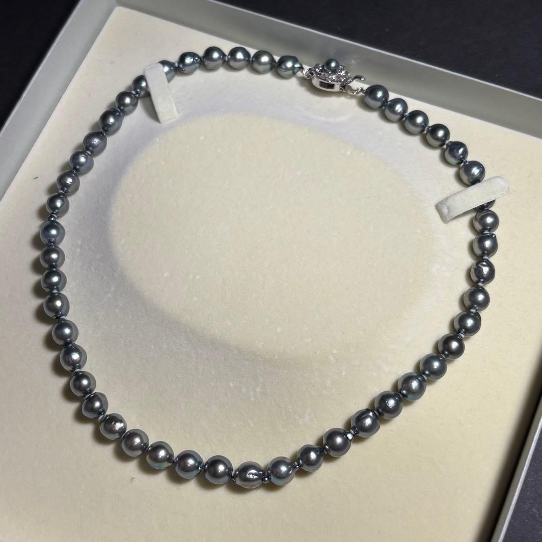 Akoya Pearl Necklace Blue Gray 7.6-7.9mm 17in. Silver Clasp Japan Used Authentic