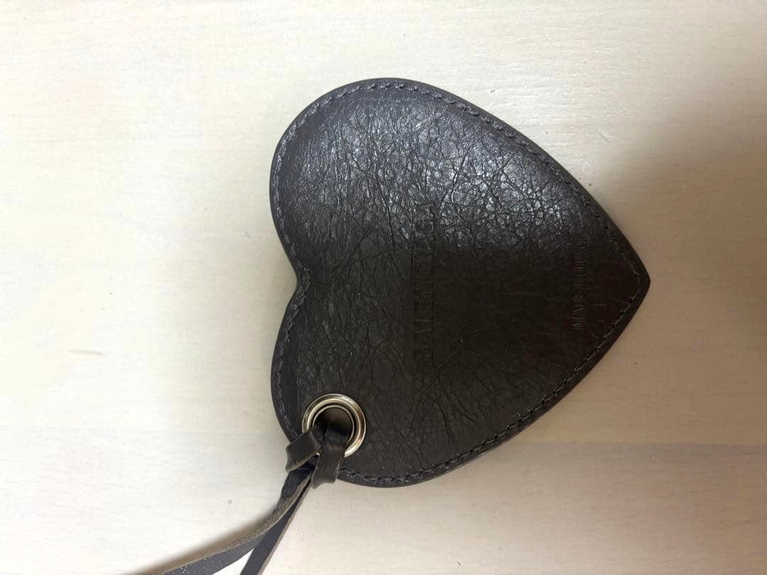 BALENCIAGA Heart Leather Bag Charm Mirror Keychain Gray Pendant Accessory Used