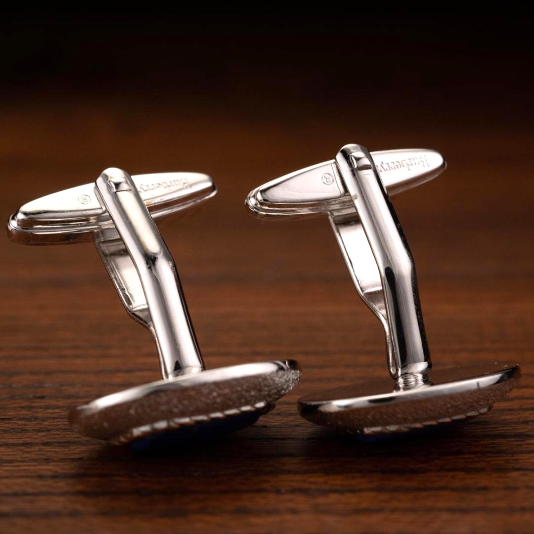 Burberry Cufflinks Lapis Lazuli Gold Silver Tone Metal Men's Oval Design