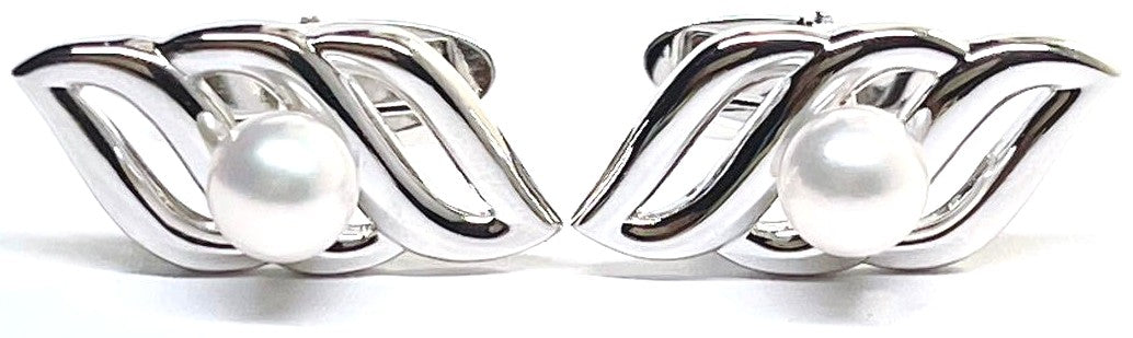 MIKIMOTO Pearl Cufflinks Silver Men Formal 6.3mm Akoya Pearl Authentic Japan