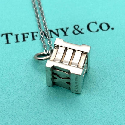 Tiffany & Co. Atlas Cube Pendant Top Silver 925 Roman Numeral Used