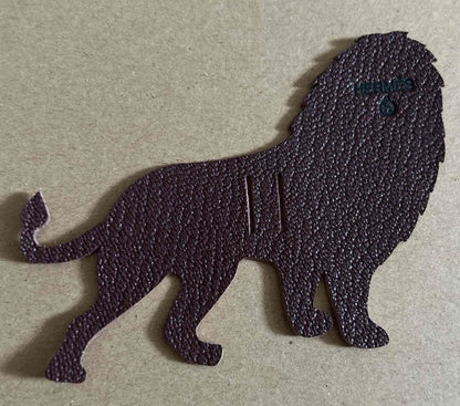 HERMES Petit Ash Lion Leather Charm Patch Brown Goatskin Motif Accessory