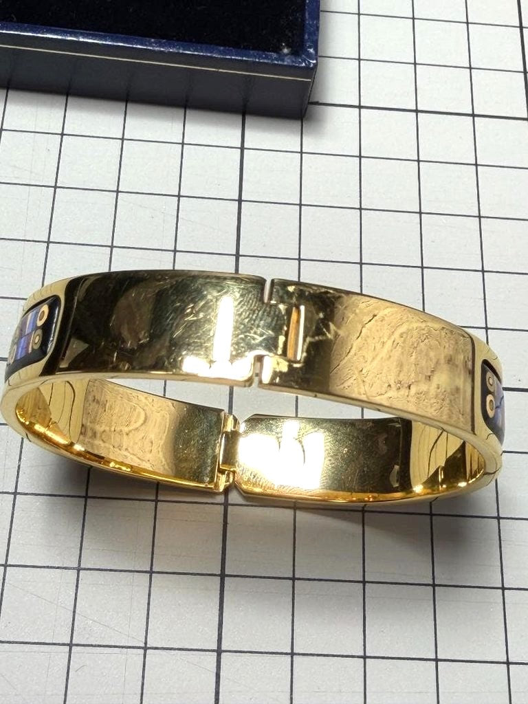 MICHAELA FREY WIEN Enamel Bangle Bracelet Gold Tone Black Vienna Austria Used