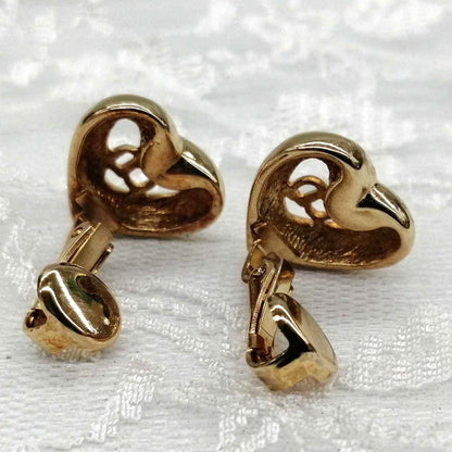 Christian Dior CD Heart Clip-On Earrings Gold Tone Vintage Authentic Germany