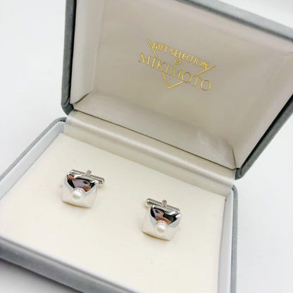MIKIMOTO Pearl Silver Cufflinks Men Formal Accessories w/ Box Authentic Japan