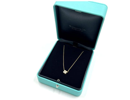 Tiffany & Co. Bezel Set 4P Flower Diamond Necklace 18K Yellow Gold 40.5cm Auth