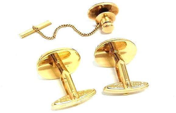 Christian Dior Vintage Cufflinks Tie Tack Pin Set Gold Tone Authentic Japan Used