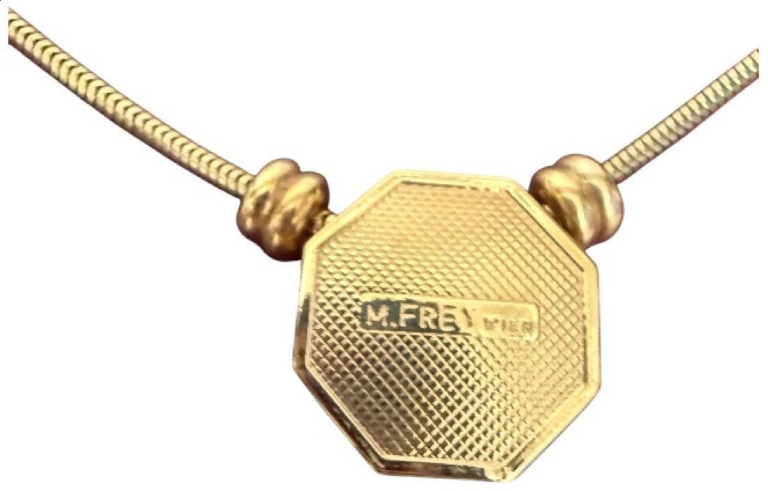 Michaela Frey Wien Enamel Pendant Necklace Octagon Gold Tone Snake Chain Austria