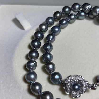 Akoya Pearl Necklace Blue Gray 7.6-7.9mm 17in. Silver Clasp Japan Used Authentic