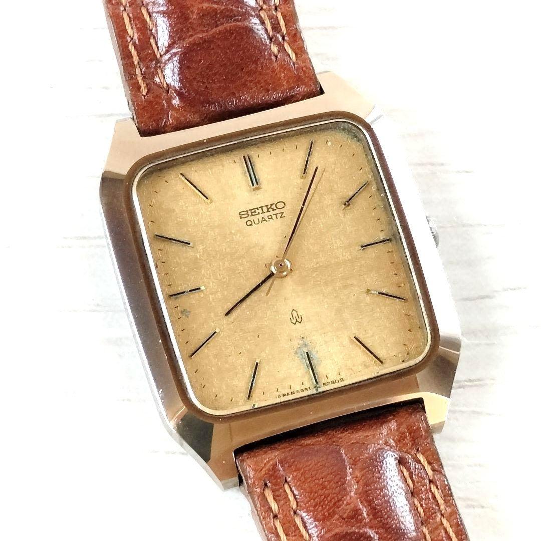 Seiko Dolce 5931-5280R Quartz Square Gold Tone Vintage Watch Carbide Case Japan