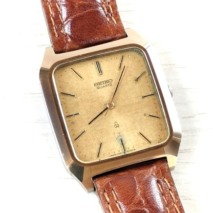 Seiko Dolce 5931-5280R Quartz Square Gold Tone Vintage Watch Carbide Case Japan