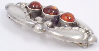 Georg Jensen #156 Brooch Silver 925 Amber Cabochon Art Nouveau Vintage Denmark