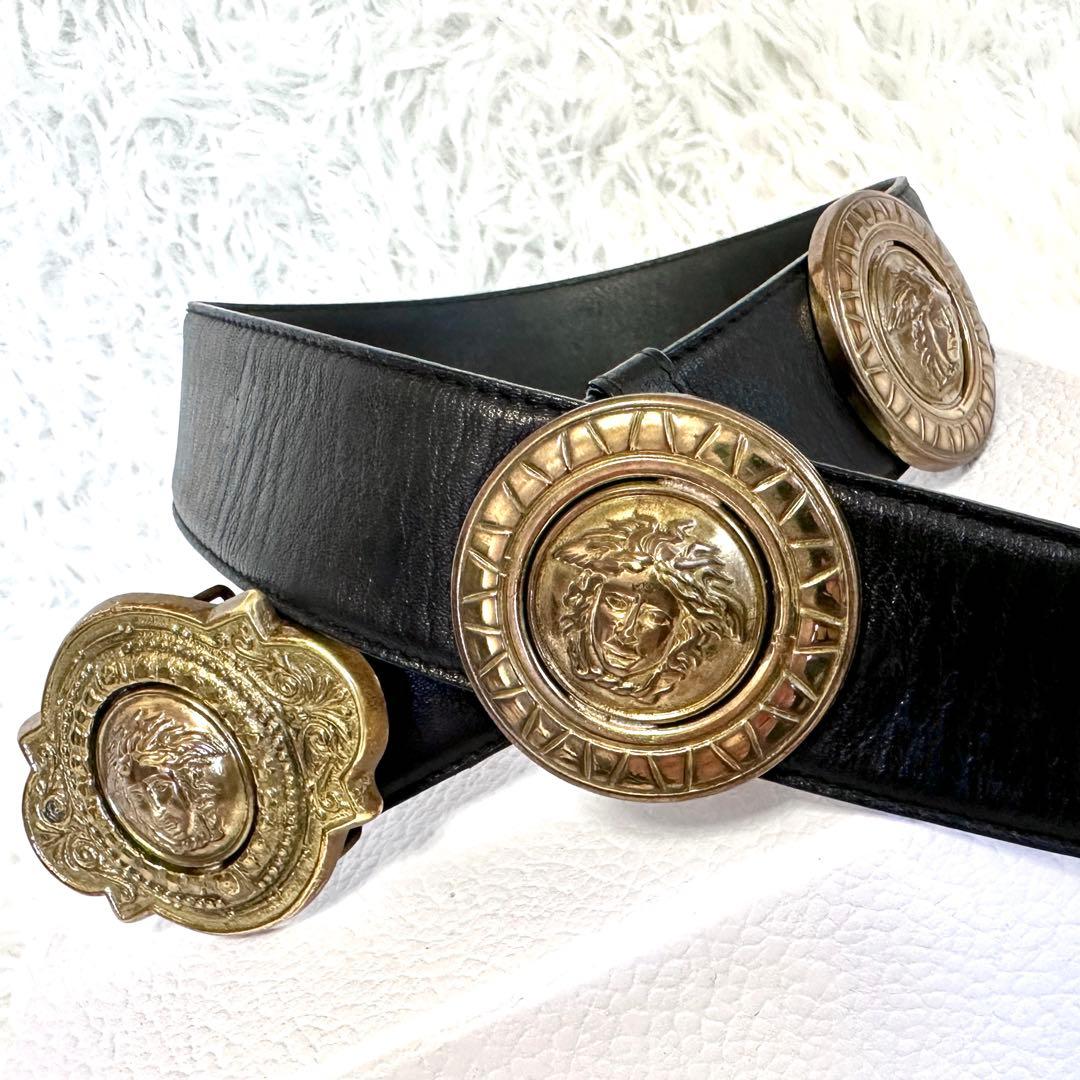 Gianni Versace Black Leather Gold Hardware Big Buckle Medusa Belt 75/30 86.5cm