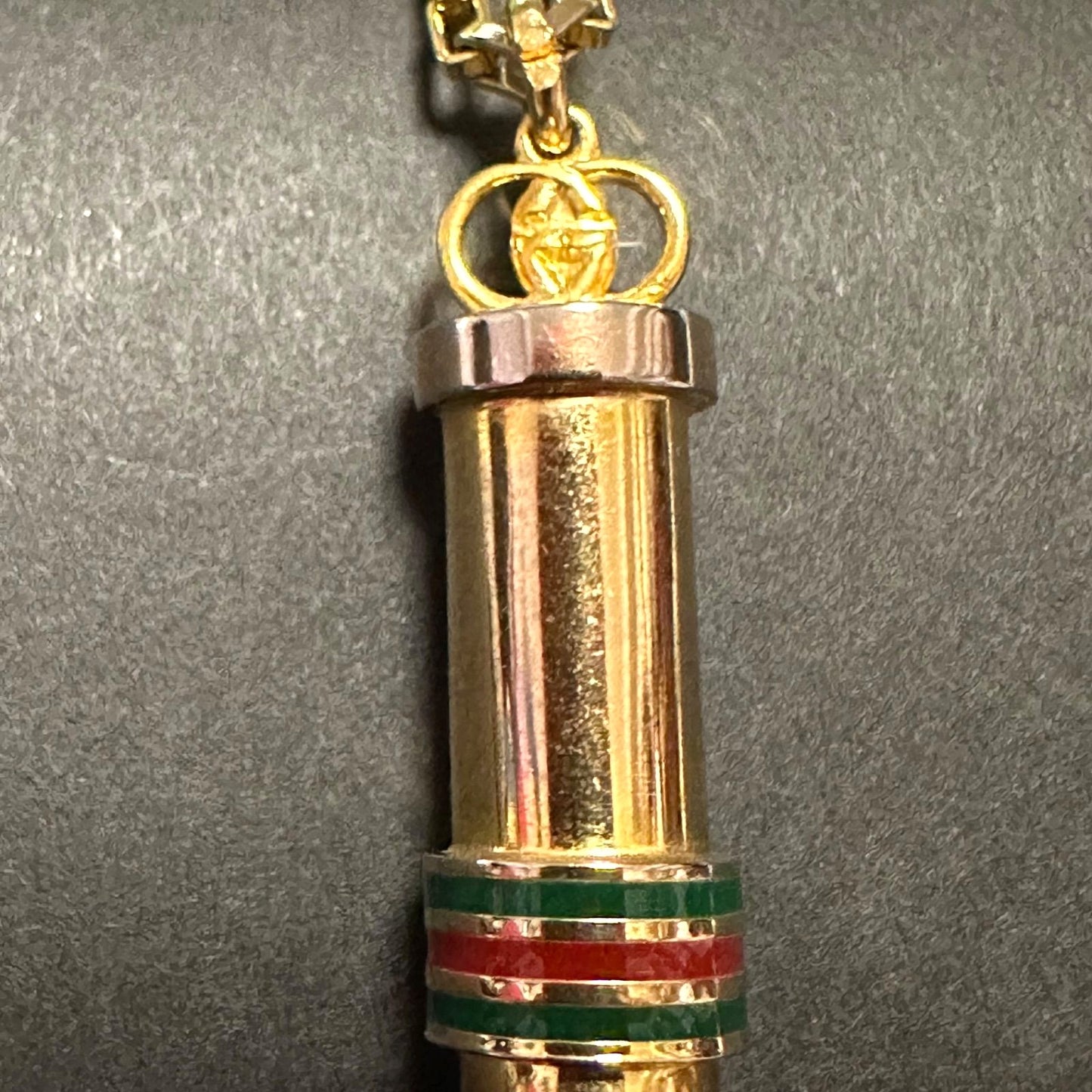 GUCCI Old Gucci Perfume Bottle Atomizer Necklace GP Gold Green Red Sherry Line