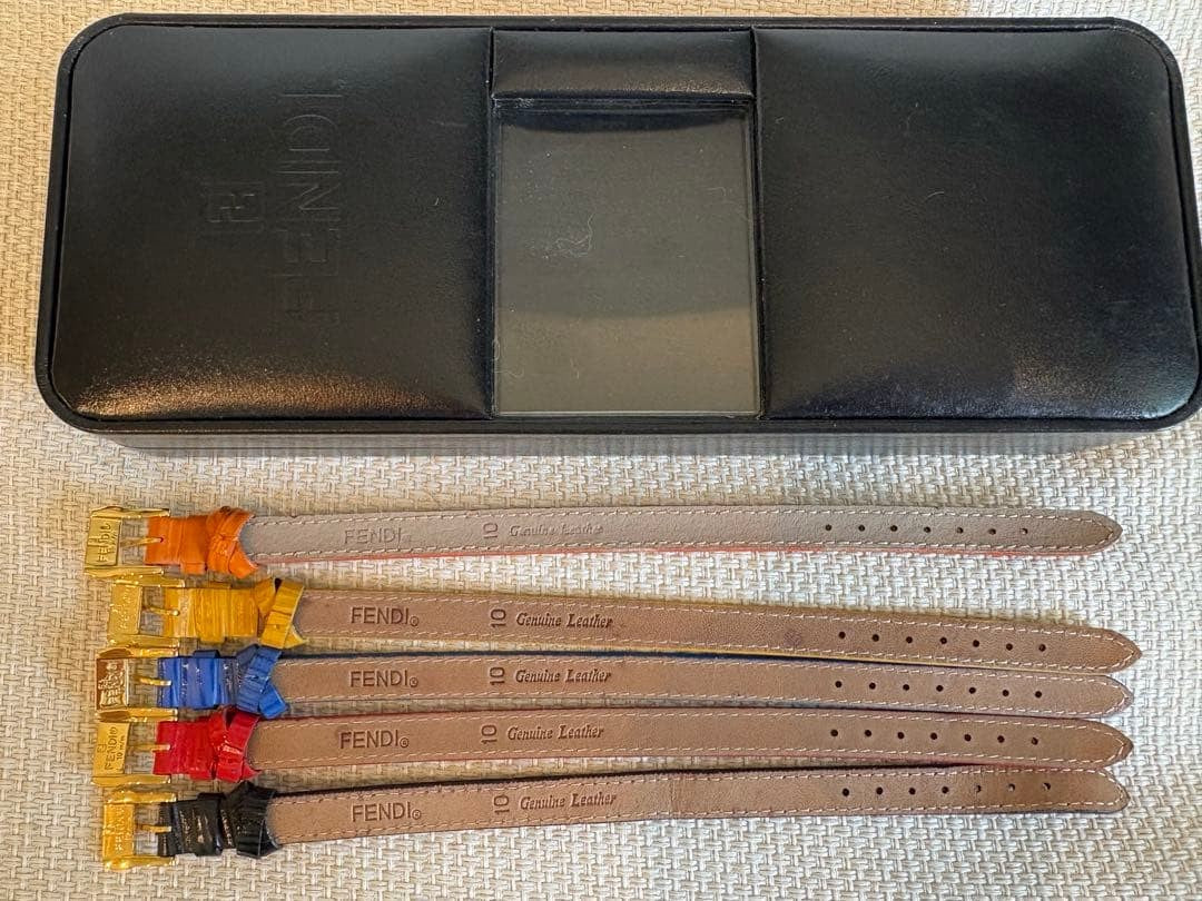 FENDI Chameleon Watch Band Set 5 Straps Orange Yellow Blue Red Black Gold Buckle