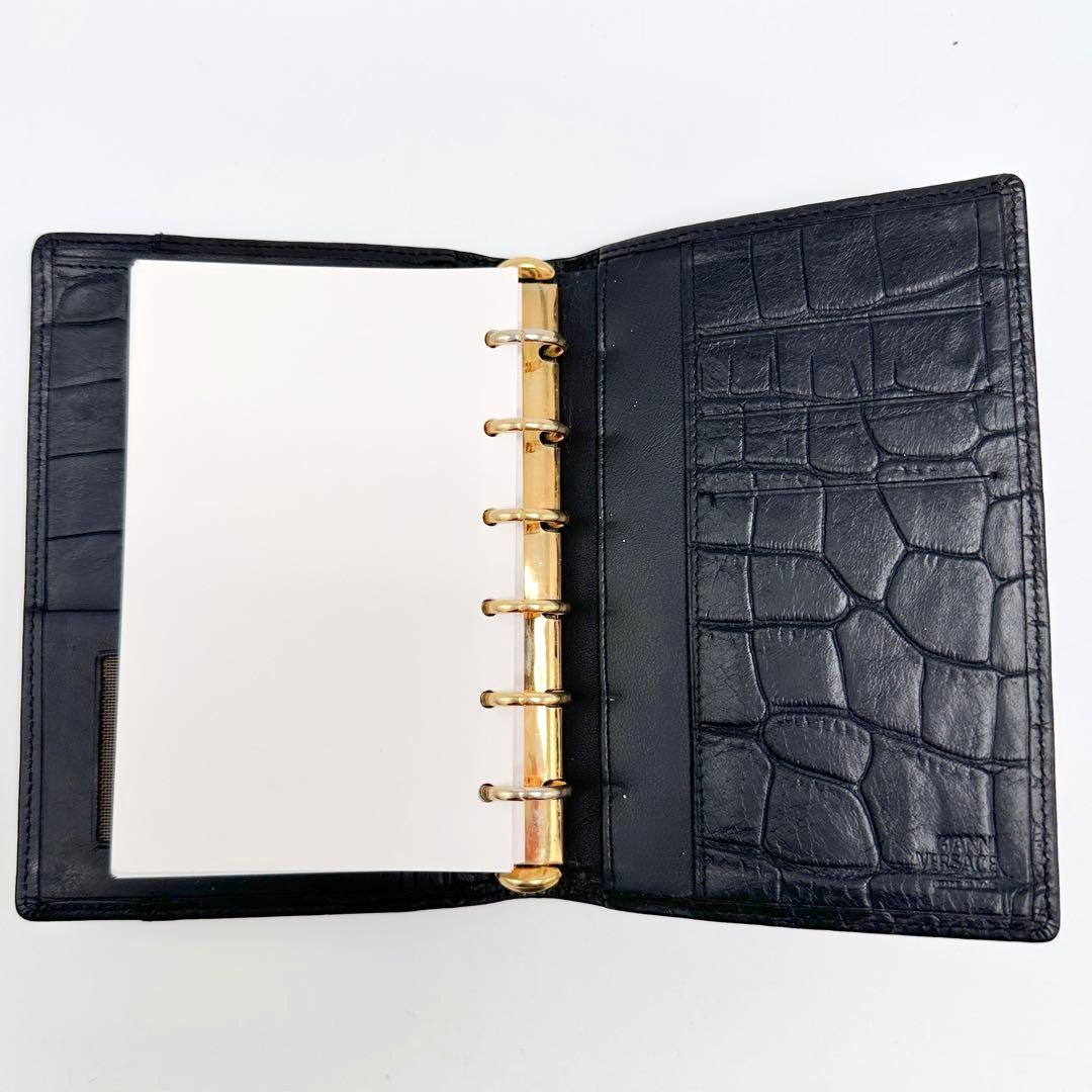 GIANNI VERSACE Medusa Agenda Notebook Cover Black Embossed Leather Gold HW