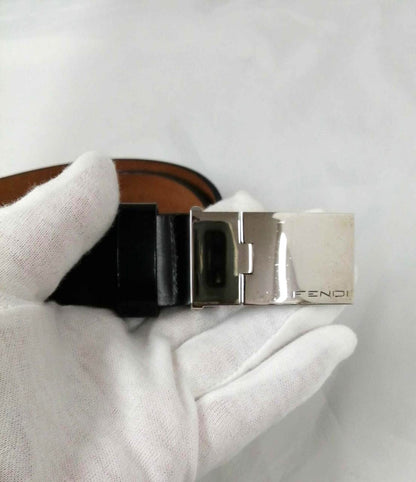 FENDI Zucca Logo Buckle Leather Belt Black Silver Hardware Mens 86cm 33.9in