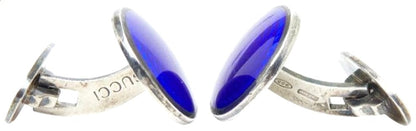 Gucci Silver 925 Blue Enamel Round Cufflinks 0.6in Men Authentic Italy