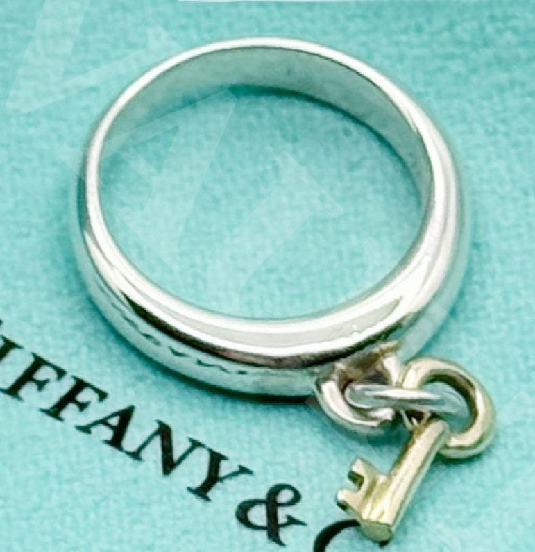 Vintage Tiffany & Co 18K Gold Key Silver 925 Combination Ring Size 49 US 4.75
