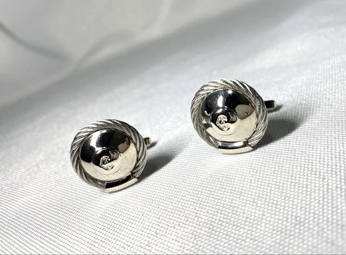 PHILIPPE CHARRIOL Cable Wire C Logo Oval Cufflinks Large Silver Tone 2.2cm