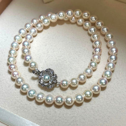 Akoya Pearl Necklace 6.0-6.5mm Cream Strong Luster Silver Clasp 42cm 16.5in