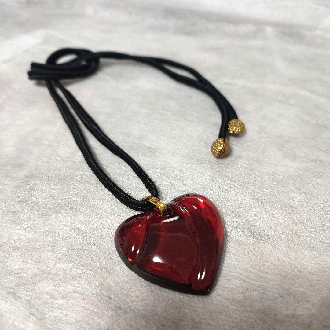 Baccarat Crystal Heart Pendant Necklace Red Glass Gold Tone Cord Adjustable