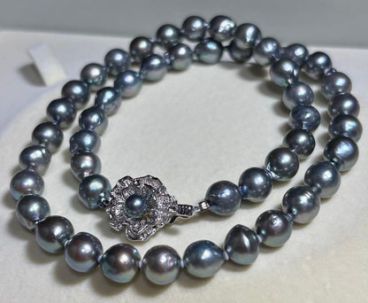 Akoya Pearl Necklace Blue Gray 7.6-7.9mm 17in. Silver Clasp Japan Used Authentic