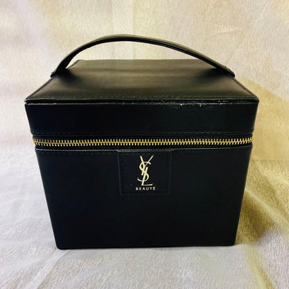 Yves Saint Laurent YSL Beaute Black Gold Tone Vanity Pouch Cosmetic Pouch