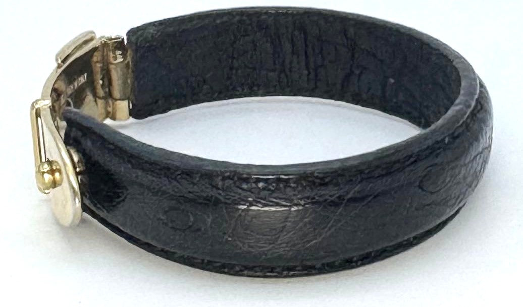 GUCCI Old Gucci Leather Belt Buckle Bracelet Black Gold HW 6.3in Made Italy