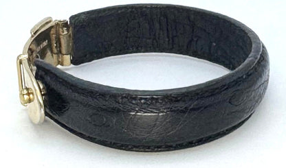 GUCCI Old Gucci Leather Belt Buckle Bracelet Black Gold HW 6.3in Made Italy