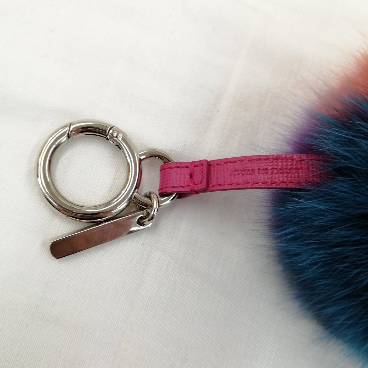 FENDI Fox Fur Pom Pom Bag Charm Keychain Multicolor Pink Blue Purple Silver HW