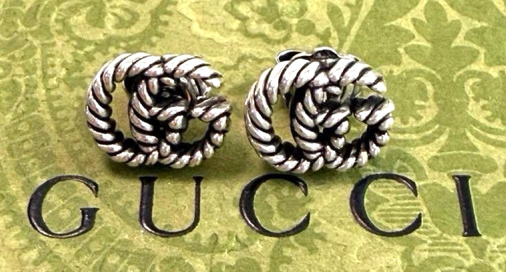 Gucci GG Marmont Double G Twist Stud Earrings Silver 925 Authentic Japan Used