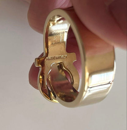 Salvatore Ferragamo Scarf Ring Gancini Gold Tone Metal Scarf Clip Italy Unused