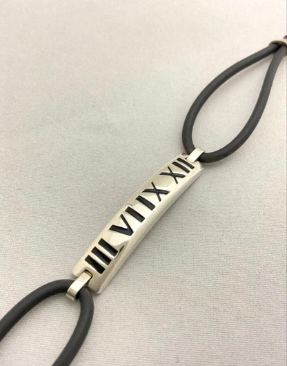 Tiffany & Co 2005 Sterling Silver 925 Rubber Atlas ID Bracelet 17.5cm 6.9in