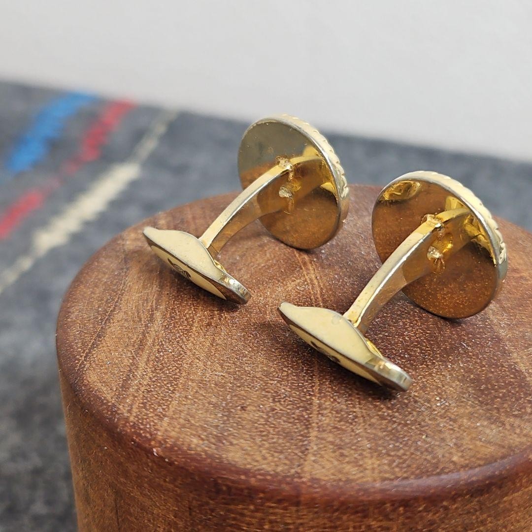 CELINE Carriage Logo Cufflinks Emerald Green Gold Tone Vintage Mens Accessory
