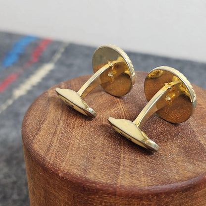 CELINE Carriage Logo Cufflinks Emerald Green Gold Tone Vintage Mens Accessory