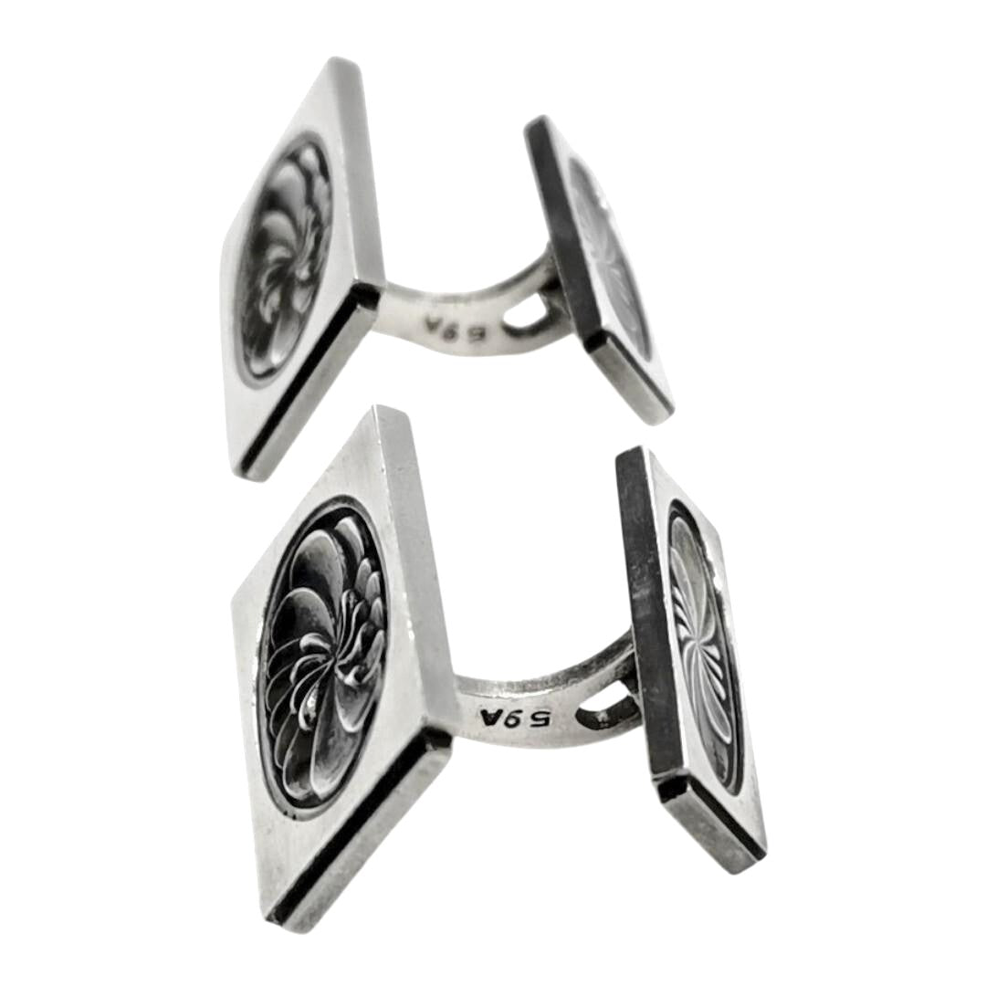 Georg Jensen Cufflinks Sterling Silver 925 Rectangle Swirl Design Mens Denmark