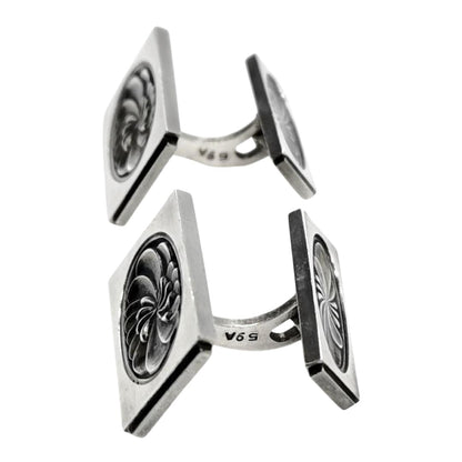 Georg Jensen Cufflinks Sterling Silver 925 Rectangle Swirl Design Mens Denmark